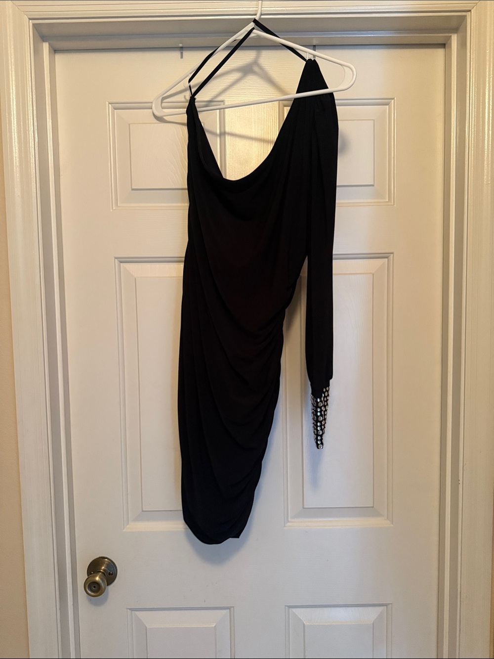 Deb Black One-Shoulder Draped Dress with Beaded Cuff